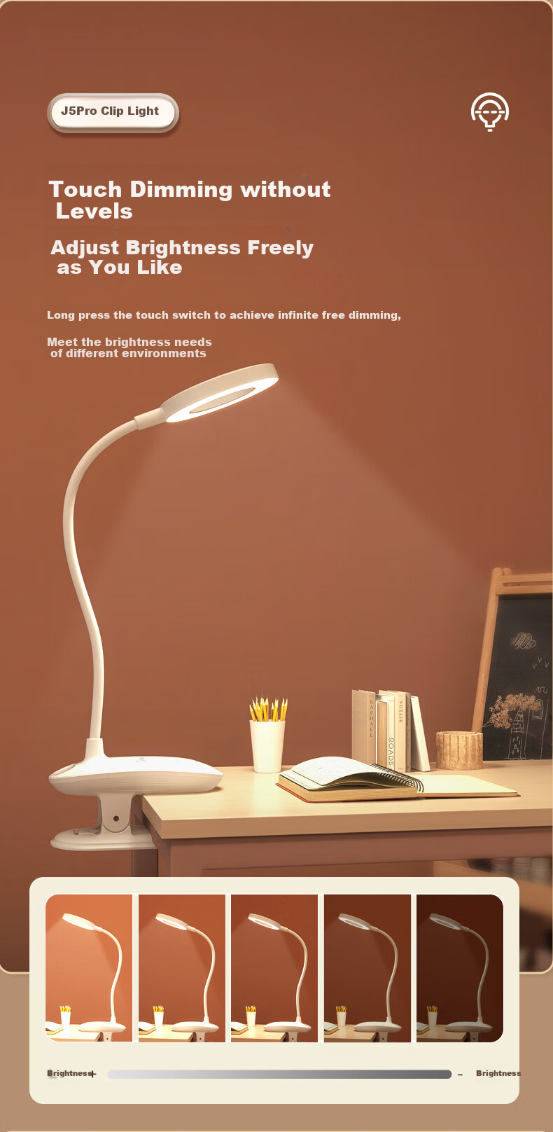 Midea Rechargeable Small Desk Lamp for Home, Student Study, Reading, Dormitory, Clip-On Bedside Lamp 9