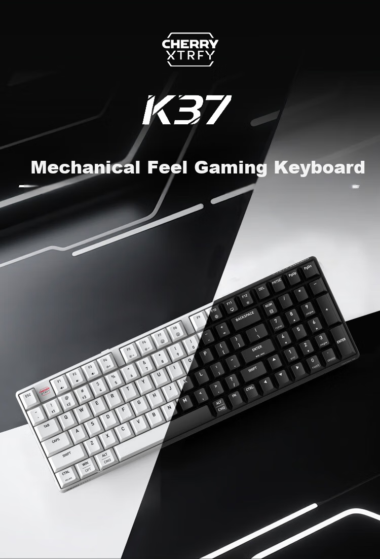 CHERRY K37 Thin Film Keyboard, 98 Keys, Wireless Gaming Keyboard, Office Computer Keyboard with Bluetooth Tri-Mode, RGB Lighting Effects, Compatible with WIN/MAC, Submarine Black 1