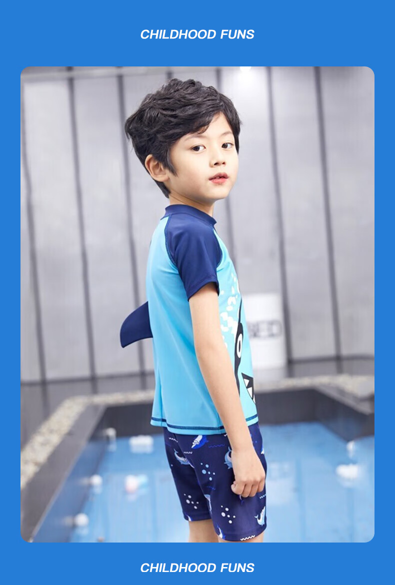 Langsha Kids Boys Summer Beach Pool Two-Piece Blue Shark Swimsuit 9
