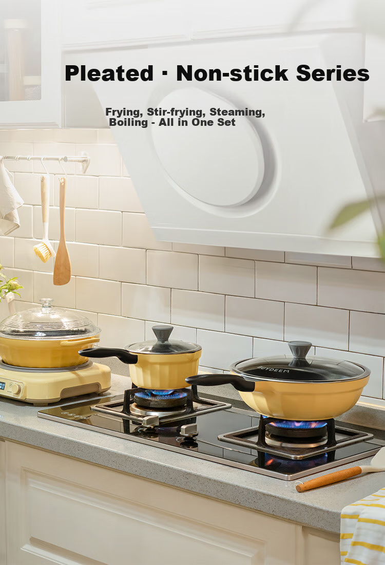 Buydeem 30cm Non-Stick Wok, Frying Pan, Flat Bottom Pan, Stir-Fry Pan, Light Smoke Oil-Gathering Small Yellow Pan, Compatible with Induction And Gas Stoves 14