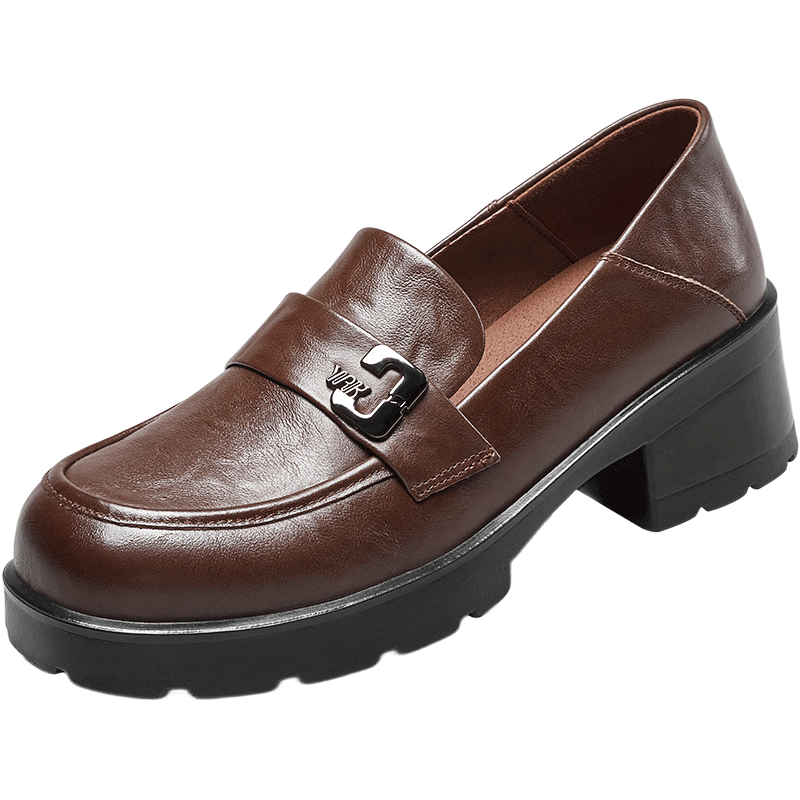 Eierkang Women's Mid-Heel Chunky Slip-On Loafers Comfortable Commuting Work Flats 13420W Brown Size 38