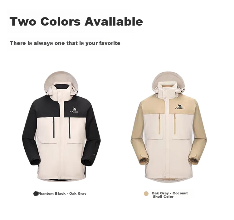 CAMEL Water-Resistant, Oil-Proof, And Waterproof Three-In Hiking Jacket A6B018 Light Mocha Cloud White Men's And Women's Style S 35