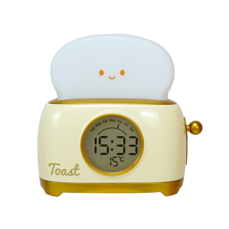 BANDIAN ORIGINality Retro Bread Maker Alarm Clock for Students, Desktop Learning Clock with Night Light, Countdown Timer, Multifunctional Bedside Sleep Light, Back-To Gift, Cream Yellow