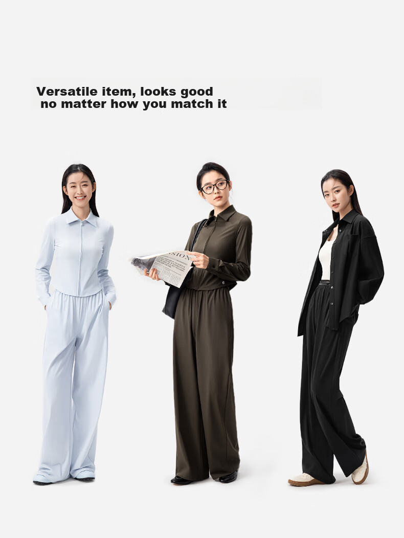 KAZUKOIN Straight-Leg Pants for Women, Summer Black, Draping High-End Feel, Casual Loose Sun Protection Trousers 13