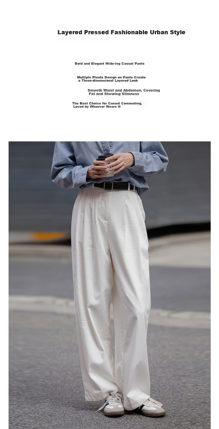 Dme [Relaxed Loose Pants] Spring Japanese-Style Commuter Pleated Cloud-Feel Cotton Trousers, Slimming And Versatile Women's Casual Pants 1