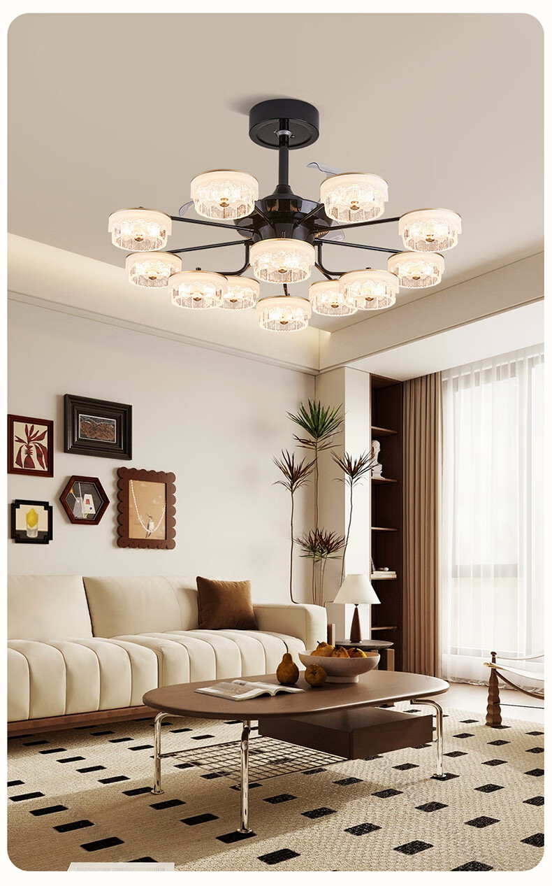 NVC Modern Luxury Invisible Ceiling Fan Light Chandelier New High-End Dining Room with Installation BY-DC-Q01-120 3