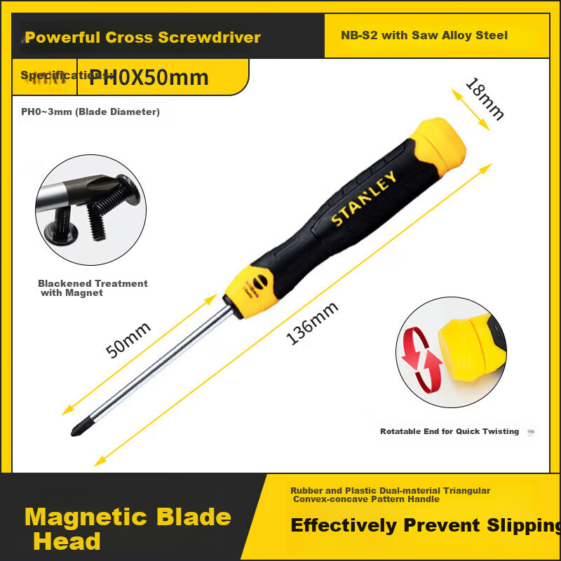 STANLEY Heavy-Duty Phillips Screwdriver with Magnetic Tip PH0x50mm STMT67299-8