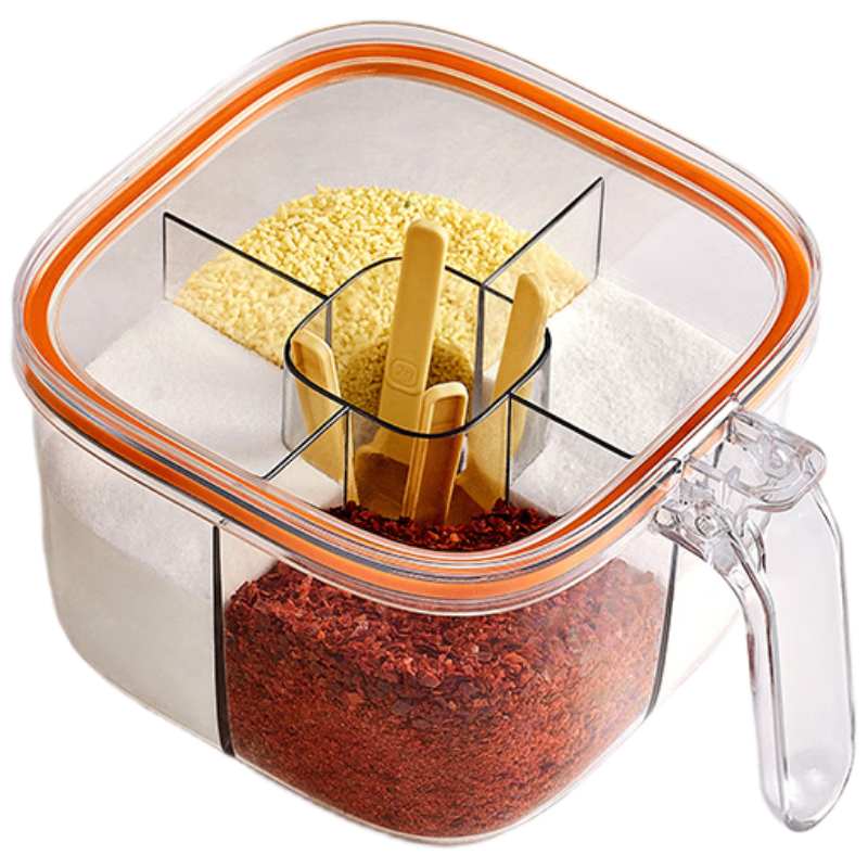 KATEI STORY Japanese Moisture-Proof Seasoning Box Set of 4, Integrated Spice Containers, Sealed Salt Shakers, Kitchen Storage Seasoning Boxes for Home Use