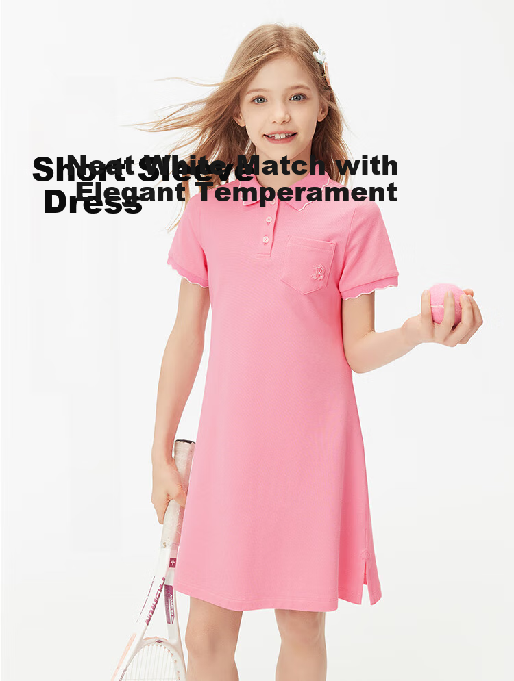 Navigare Girls' Dress, Children's Summer Thin Cool Sports Polo Dress, Casual Moment, Cherry Blossom Pink, Size 140 2