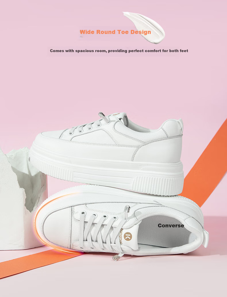 Kangnai Women's Casual Shoes, Spring And Summer Thick-Soled Heightening Sneakers, Academic Style, Solid Color, Breathable Comfortable White Shoes, White, Size 35 3