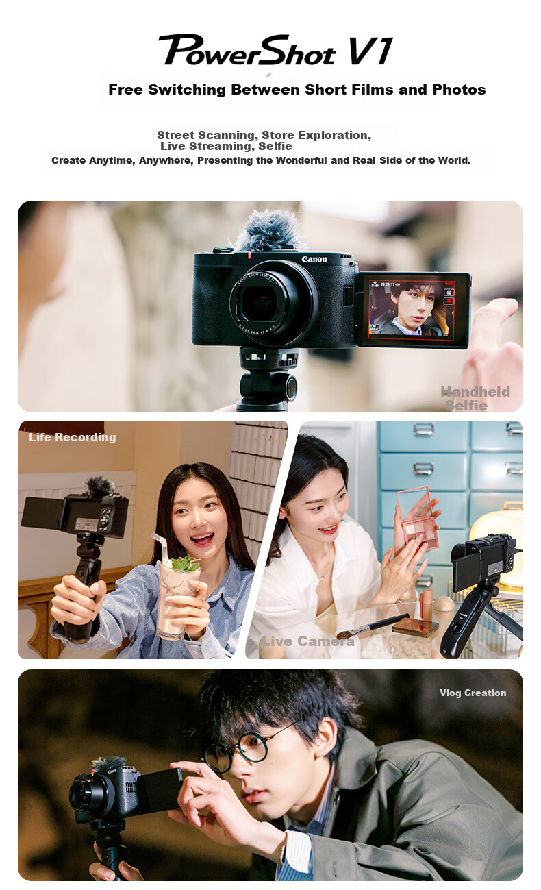 Canon [Official Flagship] PowerShot V1, 4K Video Shooting, Compact And Portable Camera, Travel Selfie Street Photography, High-Definition Digital Camera, V1 2