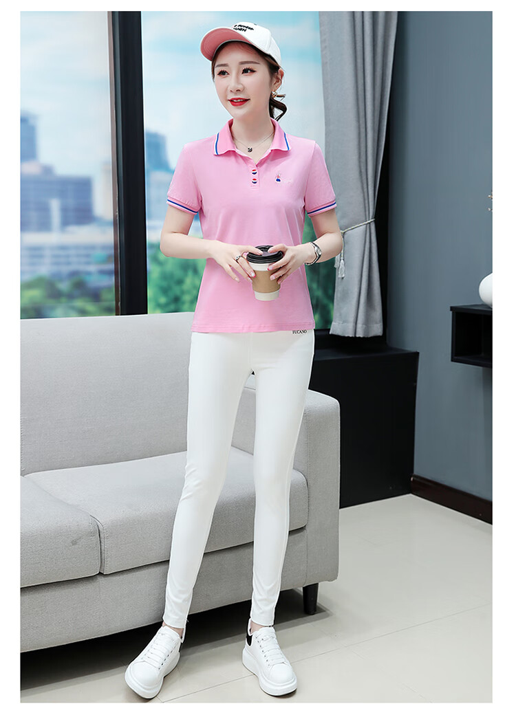 Woodpecker Women's Pure Cotton Short Sleeve T-Shirt Summer Printed Slim Fit Shoulder Polo Shirt Red XL 20