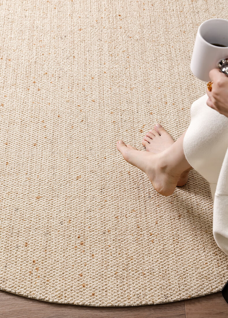 Dajiang Bedroom Bedside Rug, Wool Light Luxury High-End Feel, End-Of Rug, Round Front Carpet, 100x100cm 5