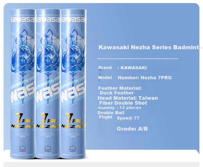 KAWASAKI Badminton Competition Training Durable Duck Feather Shuttlecocks, Pack of 12, Nezha 7PRO 9