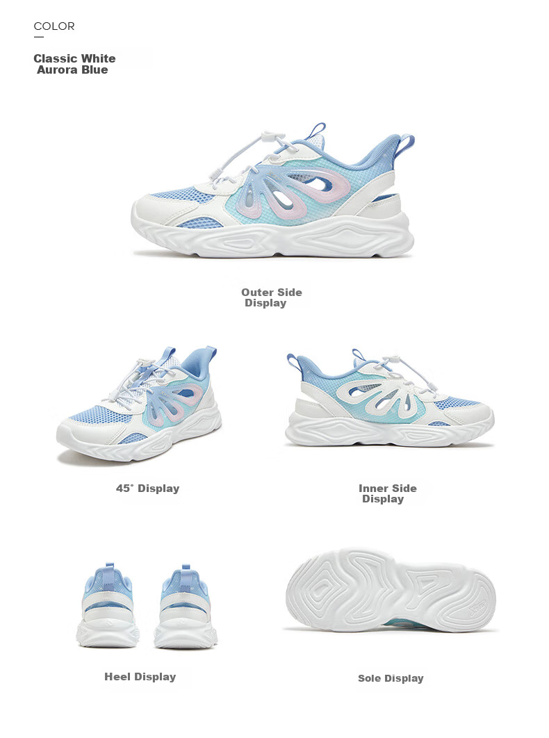 XTEP Children's Shoes for Girls, Big Kids Butterfly Wing Decoration with Tail Buckle Casual Shoes, Snow Purple, Size 38 13