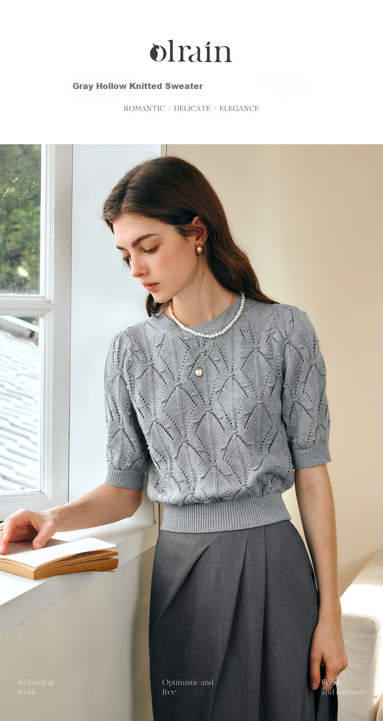 Olrain Eurier Summer Commuter Knit Pullover Top with Hollow Design Gray (New Batch) S 1