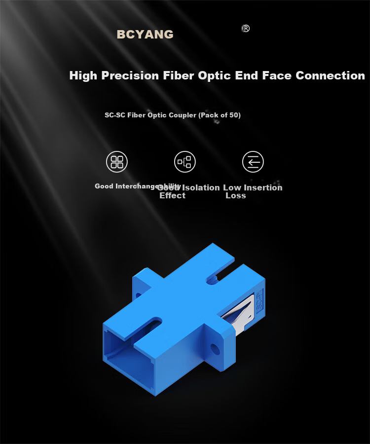 BOYANG Telecom-Grade SC Coupler, SC Interface Fiber Optic Flange Adapter, Fiber Optic Extension Connector (Pack of 50) BY-F1150 1