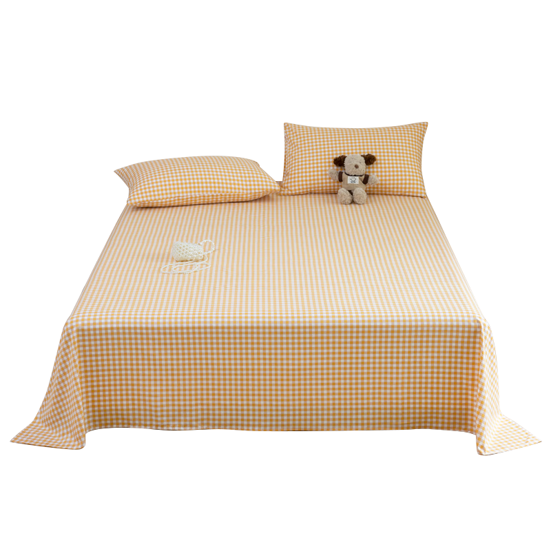 KING SHORE Brushed Bed Sheet, 7A Antibacterial Thickened Bedding, Dormitory Student Single Bed, 160*230cm, Orange Plaid