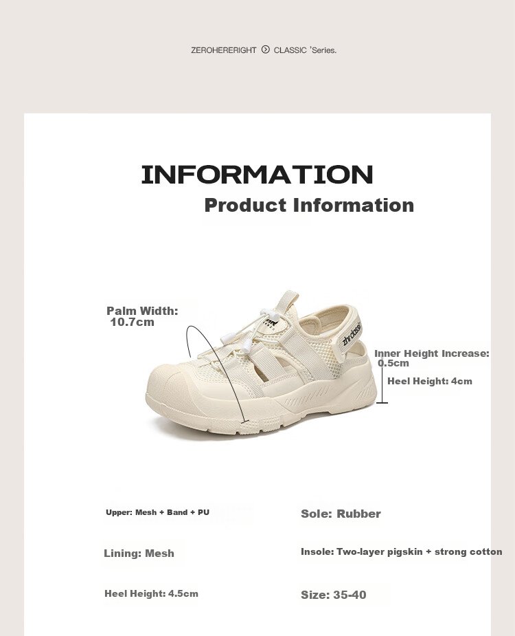 ZHR Women's Casual Shoes, Hollow Design, Lightweight Summer Women's Shoes, Soft-Soled with Hidden Heel, Outdoor Hiking Shoes for Women, KS102, Beige-Black, Size 35 4