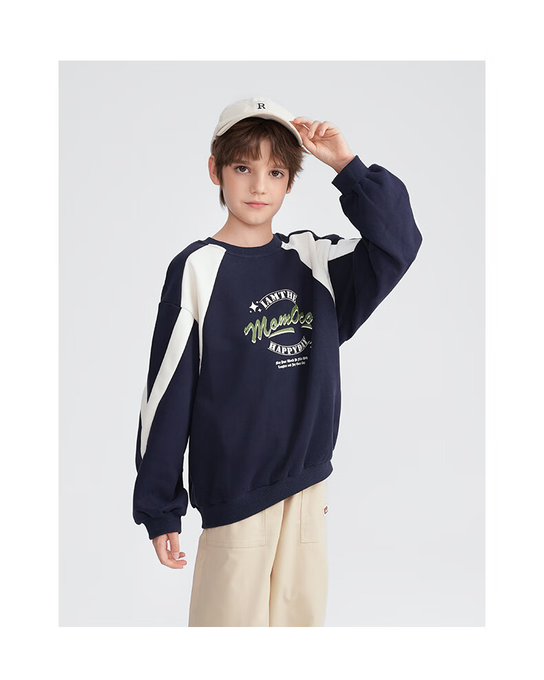 MOMOCO Kids Sweatshirt Autumn Boys Round Neck Stylish Trendy Navy 110 7