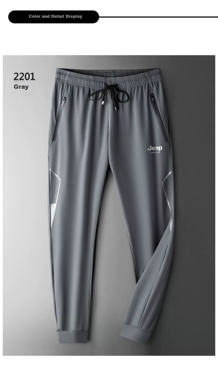 JEEP SPIRIT Men's Casual Pants, Summer Lightweight Quick-Dry Ice Silk Sports Trousers, Versatile Sun Protection Pants, Gray, XL 16