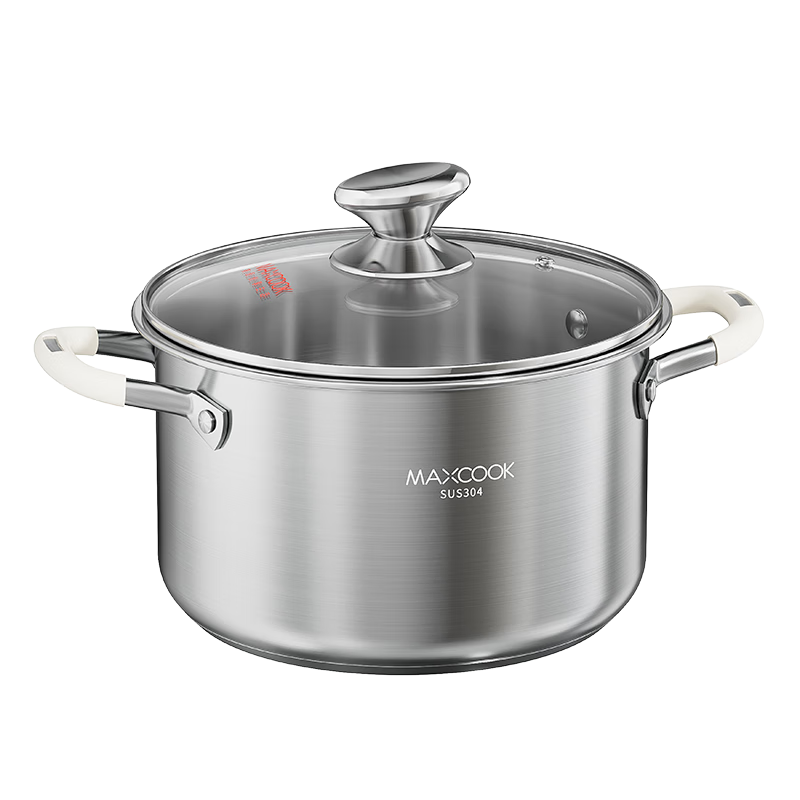 MAXCOOK 24cm 304 Stainless Steel Thickened Composite Bottom Soup Pot Compatible with Gas and Induction Cookers MCT1224