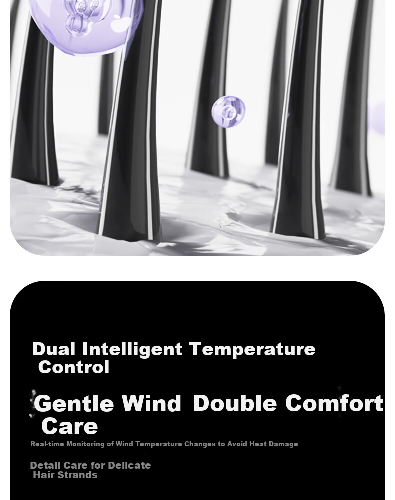 CONFU 100 Million Plasma Hair Dryer 1600W High-Power Quick-Drying Hair Protection No Damage to Hair Mite Removal Antibacterial for Men And Women Home Use Negative Ion Hair Dryer KF-3158 Purple Holiday Gift 6