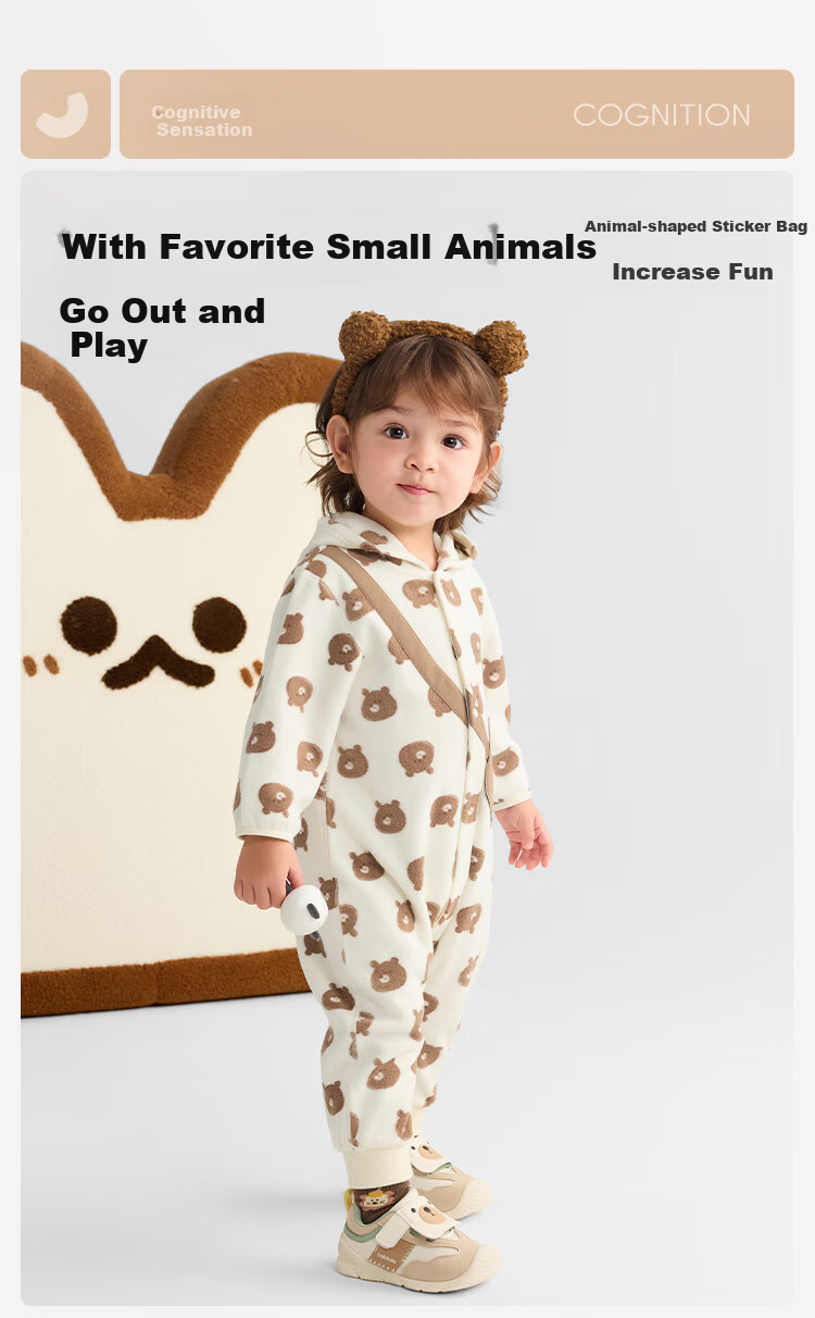 BALABALA Baby Romper Autumn Outfit, Infant Outdoor Onesie, Trendy Cute Fleece-Lined Bodysuit, 209325120203 5