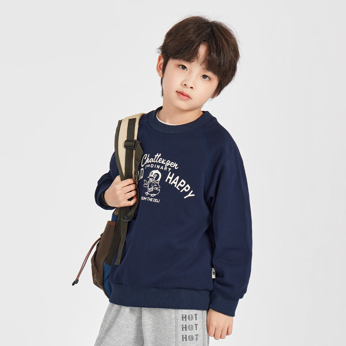 Duoduojia [Xiao Qinge Print] Boys' Sweatshirt, Spring And Autumn Style, Children's Clothing, Round Neck Long Sleeve, Casual Sports Top for Older Childre