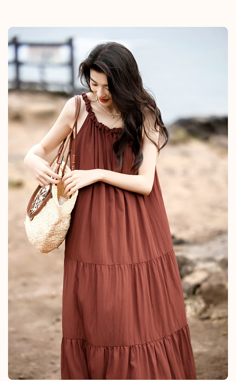 Demana [Neck-Tie Halter] Summer Elegant Vacation Style Handmade Gathered Collar Off-Shoulder A-Line Waistless Women's Dress 3