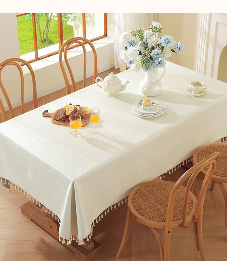 MUJI TPU Waterproof Cotton-Linen Tablecloth Solid Color Rectangular Desk Cover 140x180 Cream White 4