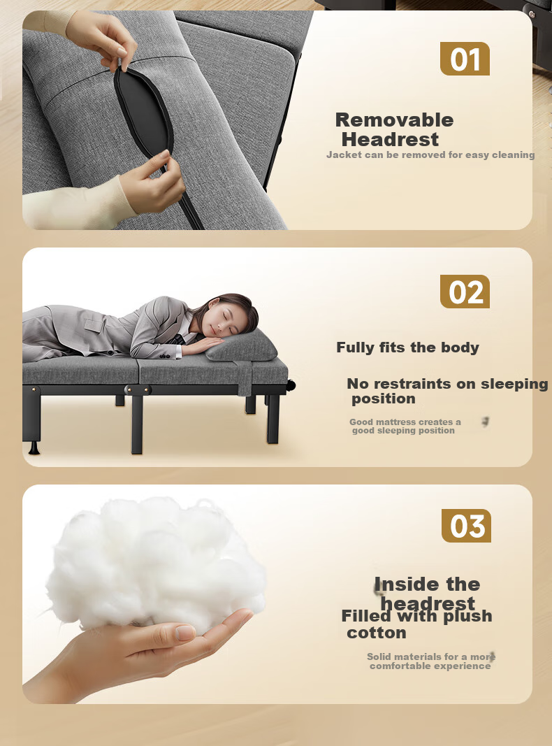 Wenna Folding Bed, Single Nap Bed for Office, Accompanying Bed, Wooden Board Bed, Four-Fold Foam Bed, 70cm 3