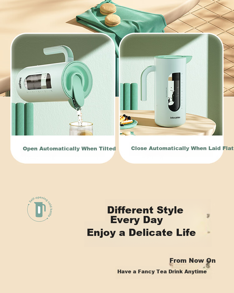 JEKO&JEKO High Borosilicate Glass Water Pitcher, Heat Resistant, Large Capacity 1.6L Tea Brewing Jug with Automatic Lid, Light Bean Green 4