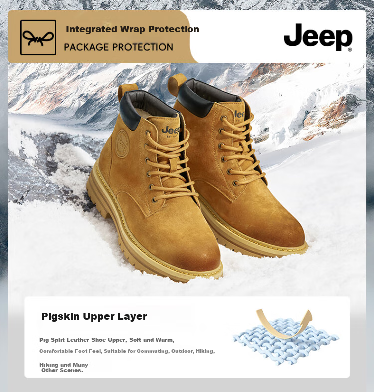 Jeep Martin Boots for Men, Fleece-Lined Warm Men's Boots, Autumn And Winter Men's Work Boots, Yellow Boots, Gray, Size 40 15