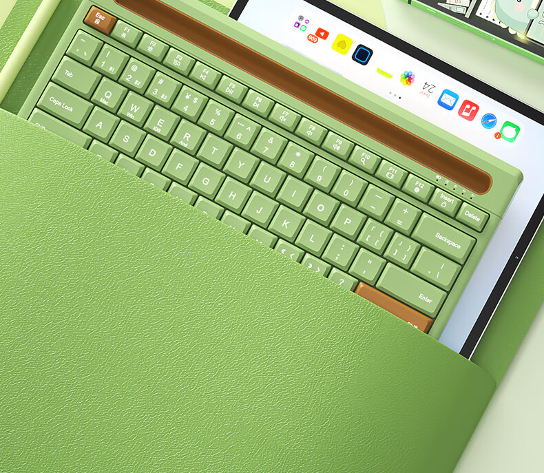 BOW Hangshi K150B IPad Wireless Bluetooth Keyboard with Air6 Connector, Compatible with Apple Android Huawei Xiaomi Phones, Tablets, Laptops, Leaf Green Color 7