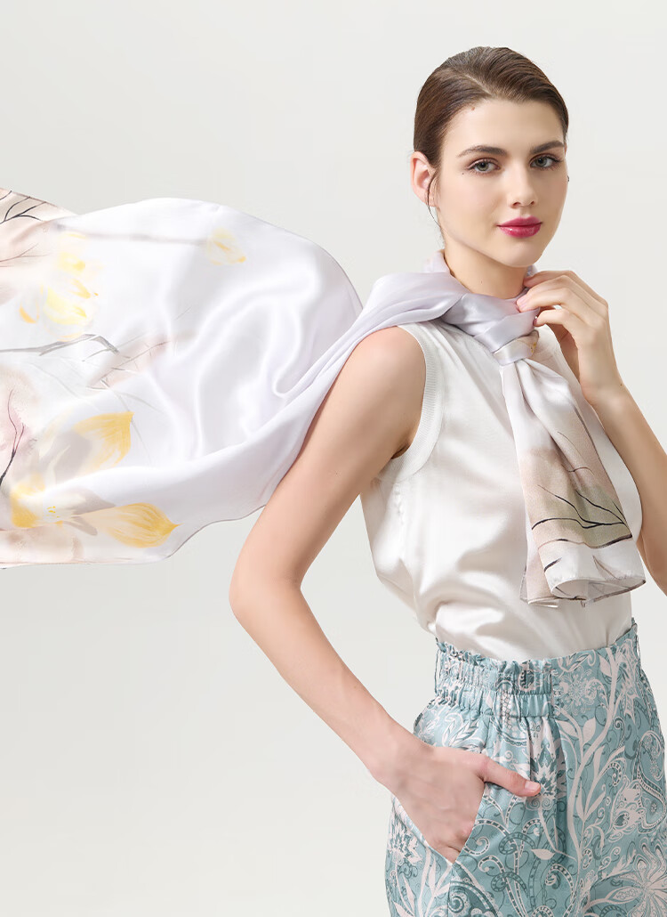 5161 100% Mulberry Silk Fashion Printed Long Scarf Women's Silk Shawl Dual-Use Holiday Gift Mall Same Style 19