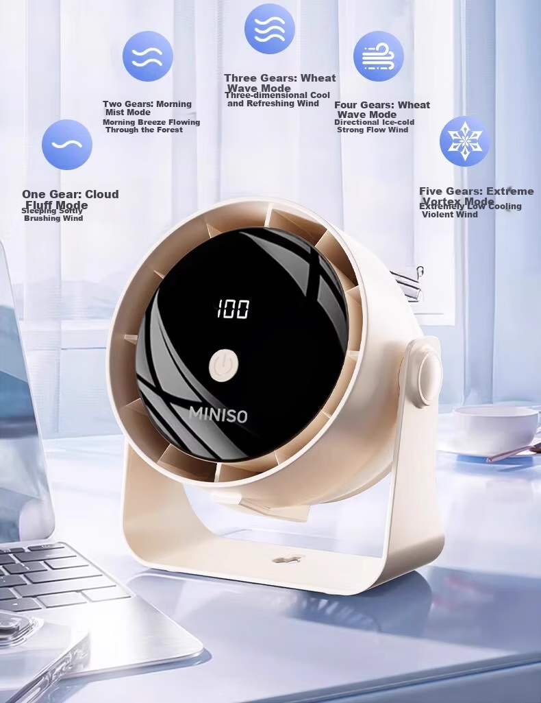MINISO Desktop Fan Cooling Mini Ultra-Quiet Air Circulator Small Fan 2026 New Model Long Battery Life 3C Certified USB Plug-In Fan High Airflow for Student Dormitory Office 1 20