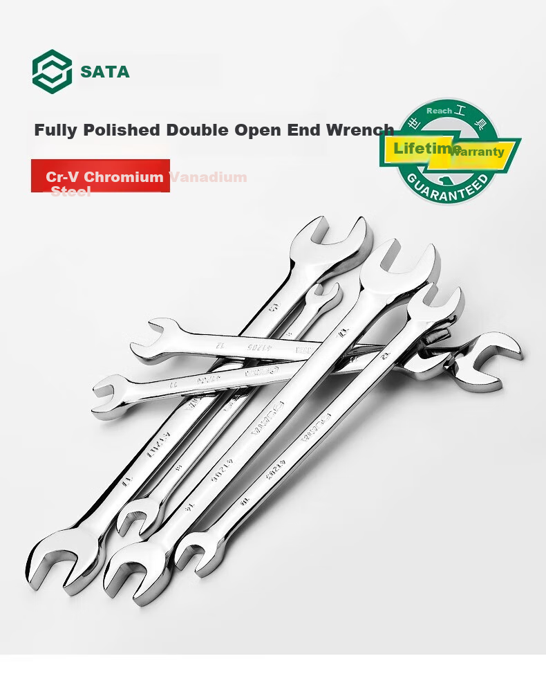 SATA Metric Fully Polished Double Open-End Wrench Auto Repair Tool, 19x21mm, 41208 1