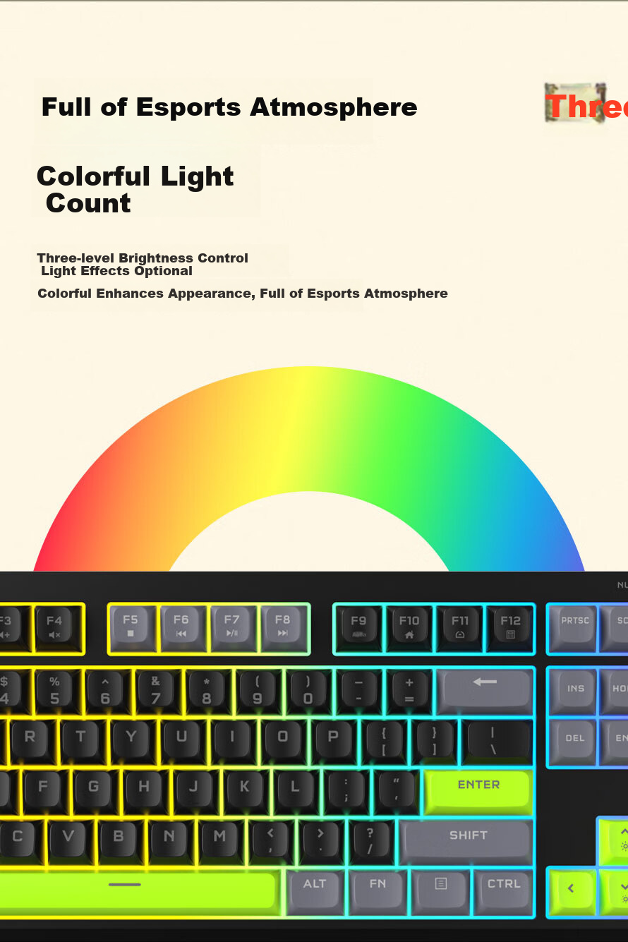 Aigo Mechanical Feel Keyboard, 108 Keys Full-Size Layout, Colorful Lighting, Wired Connection, Quiet Operation, Stylish Design for Men And Women, External Keyboard, FG108, General Black 7
