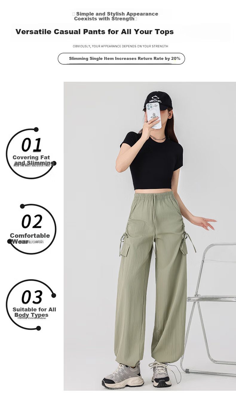 LangSha Women's Cargo Pants with Drawstring for Petite Figures, Lightweight Summer 2025 Butterfly Bow Casual Quick-Dry Trousers Paratrooper Pants 11