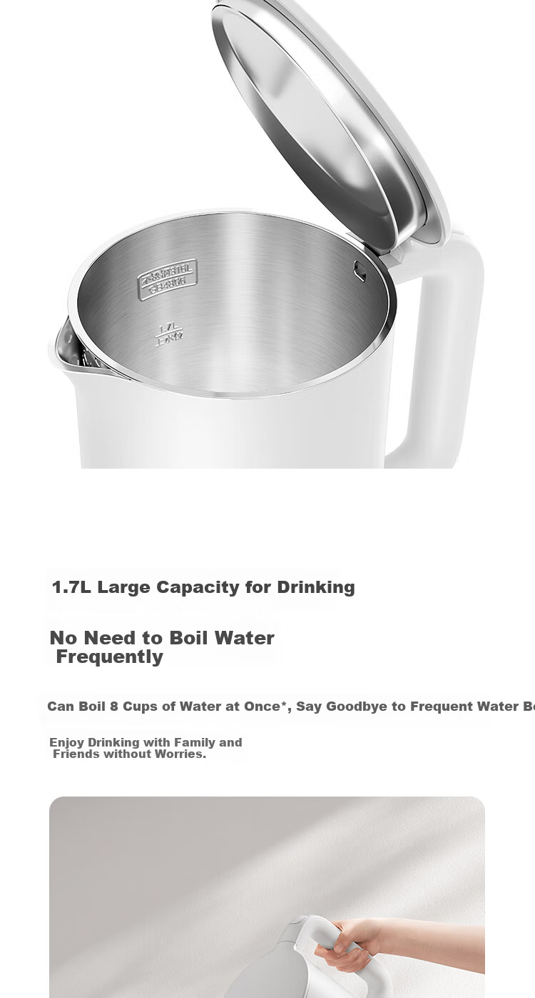 Mijia Xiaomi Electric Kettle, 316L Stainless Steel Inner Tank for Mother And Baby Use, Household Water Boiler, 1.7L Capacity, 1800W Rapid Heating 3