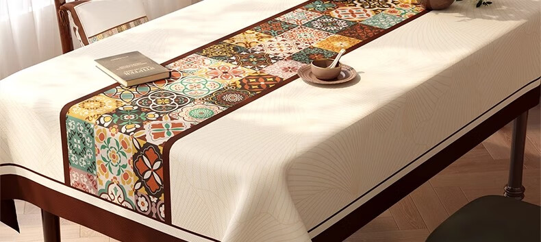 Fanyejia American-Style Tablecloth, Waterproof And Oil-Proof Dining Table Mat, Washable, Heat-Resistant, Luxurious Square Coffee Table Surface Protector 18