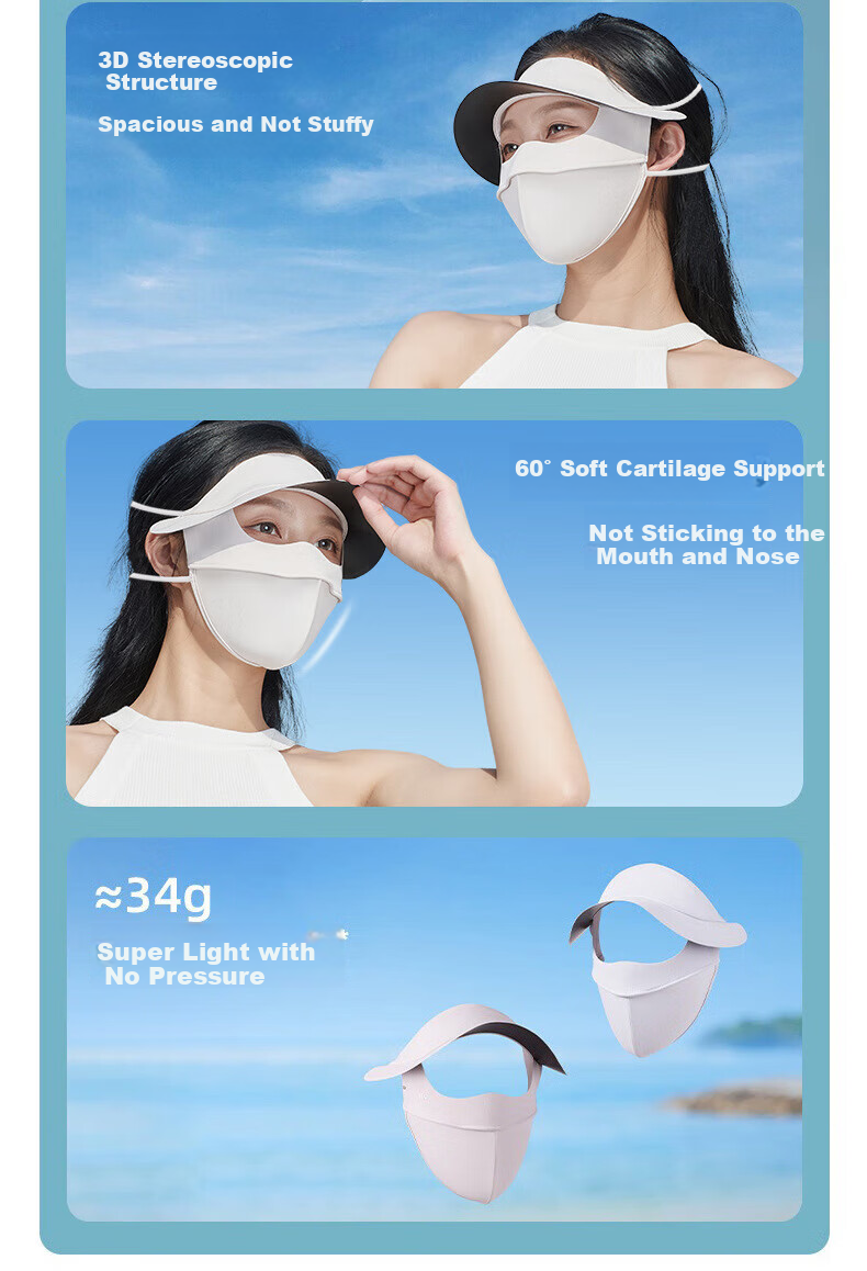 Move Iron Summer Sun Protection Face Mask, Outdoor Sports Cycling Sunshade, Thin Ice Silk with Brim Full Face Mask for Men And Women, Black 9