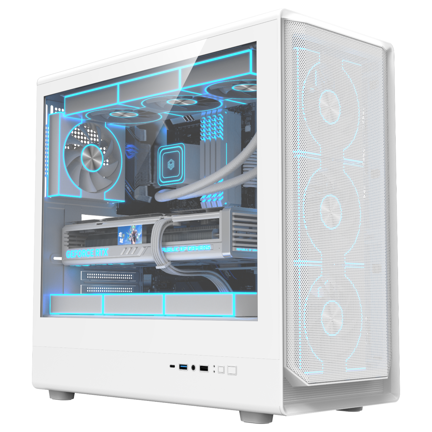 PADO Zhulong L6 White Glass Side Panel Mesh Desktop PC Case TYPE-C Support 360mm Water Cooling ATX Motherboard Airflow Dustproof Cooling 5090