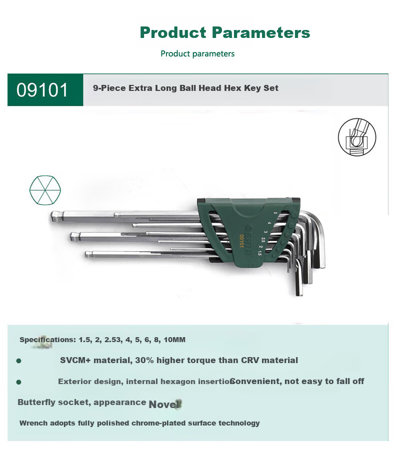 SATA Foldable Portable Hex Key Set, Auto Repair Tool Kit, 8 Pieces, 09121 1