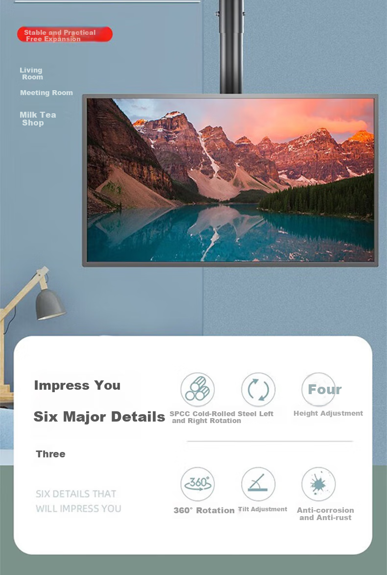 Beishi TV Wall Mount Universal Rotating Bracket for Ceiling TV Mounting [50-86 Inches] 1.5m Adjustable Angle Hanging Rod 3