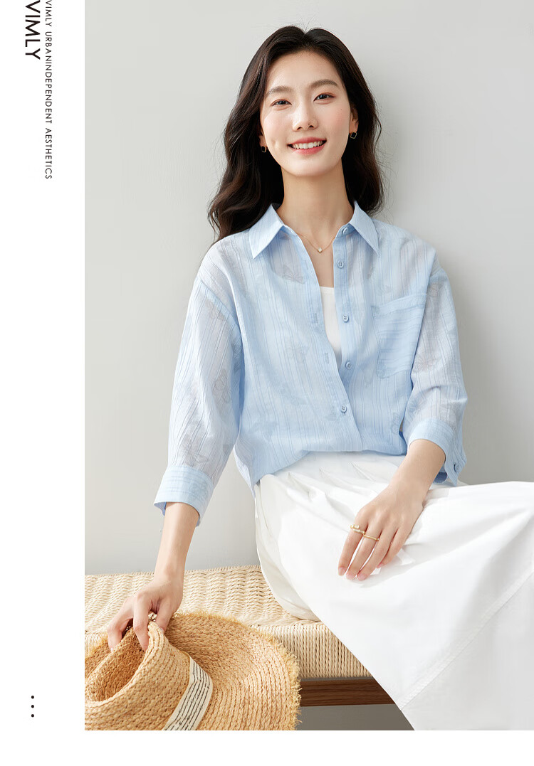 Fansiman Premium Tencel Shirt Women 2026 Summer Pink Loose Elegant Top Light Blue L 27