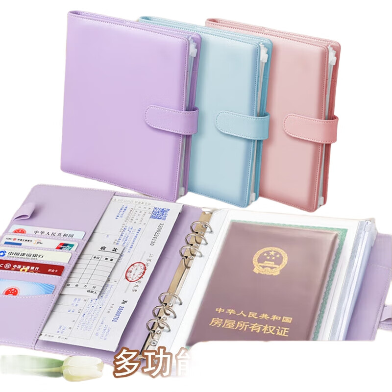 Jiaranheng Family Document Storage Bag, Multifunctional Large Capacity Organizer, Birth Certificate Vaccine Protection Sleeve, Portable Loose-Leaf Binder, Bill File Folder, Purple