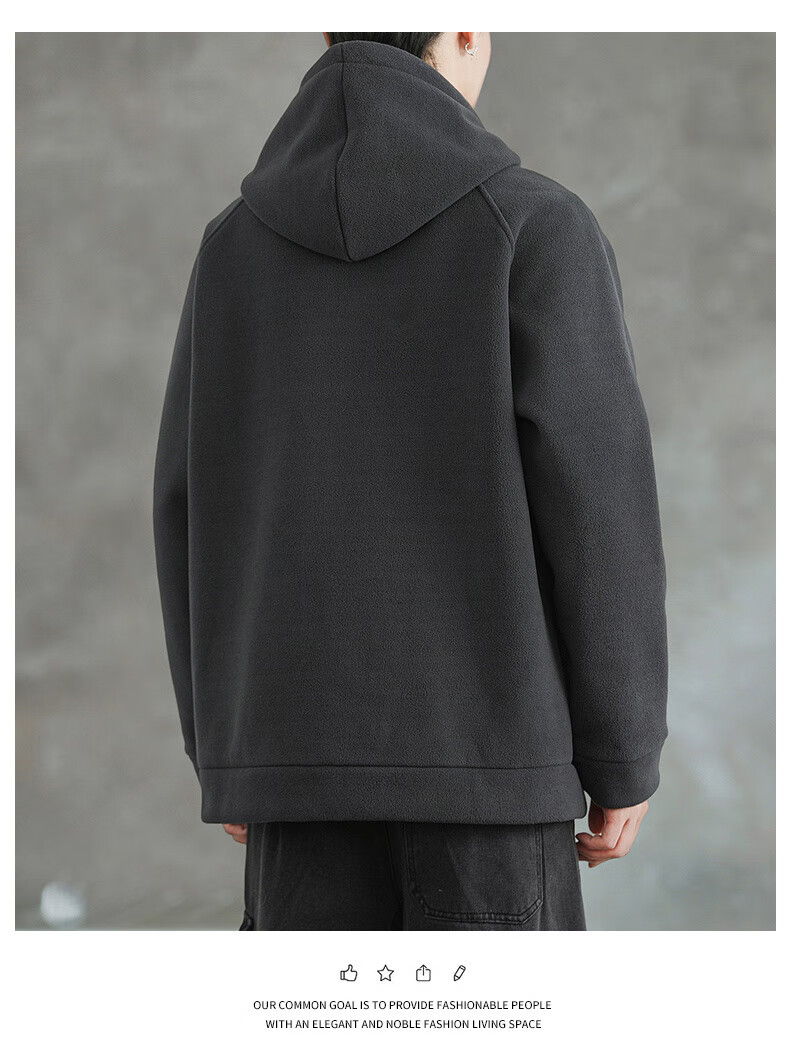 FAIRWHALE Men's Hoodie Autumn Winter Fleece-Lined Zip-Up Jacket Loose Fit Warm Casual Top Gray Fleece Lined L 5