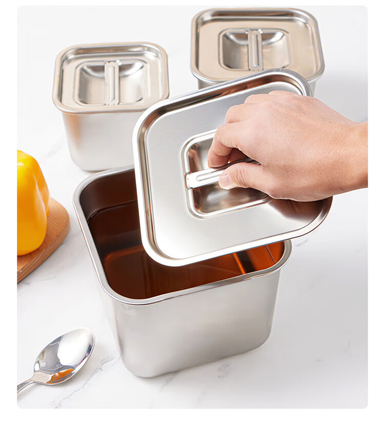 Baijie Stainless Steel Seasoning Container, Square Spice Jar, Lard Canister, Oil Bowl, Home Kitchen Jam Pot, Condiment Storage Box 8